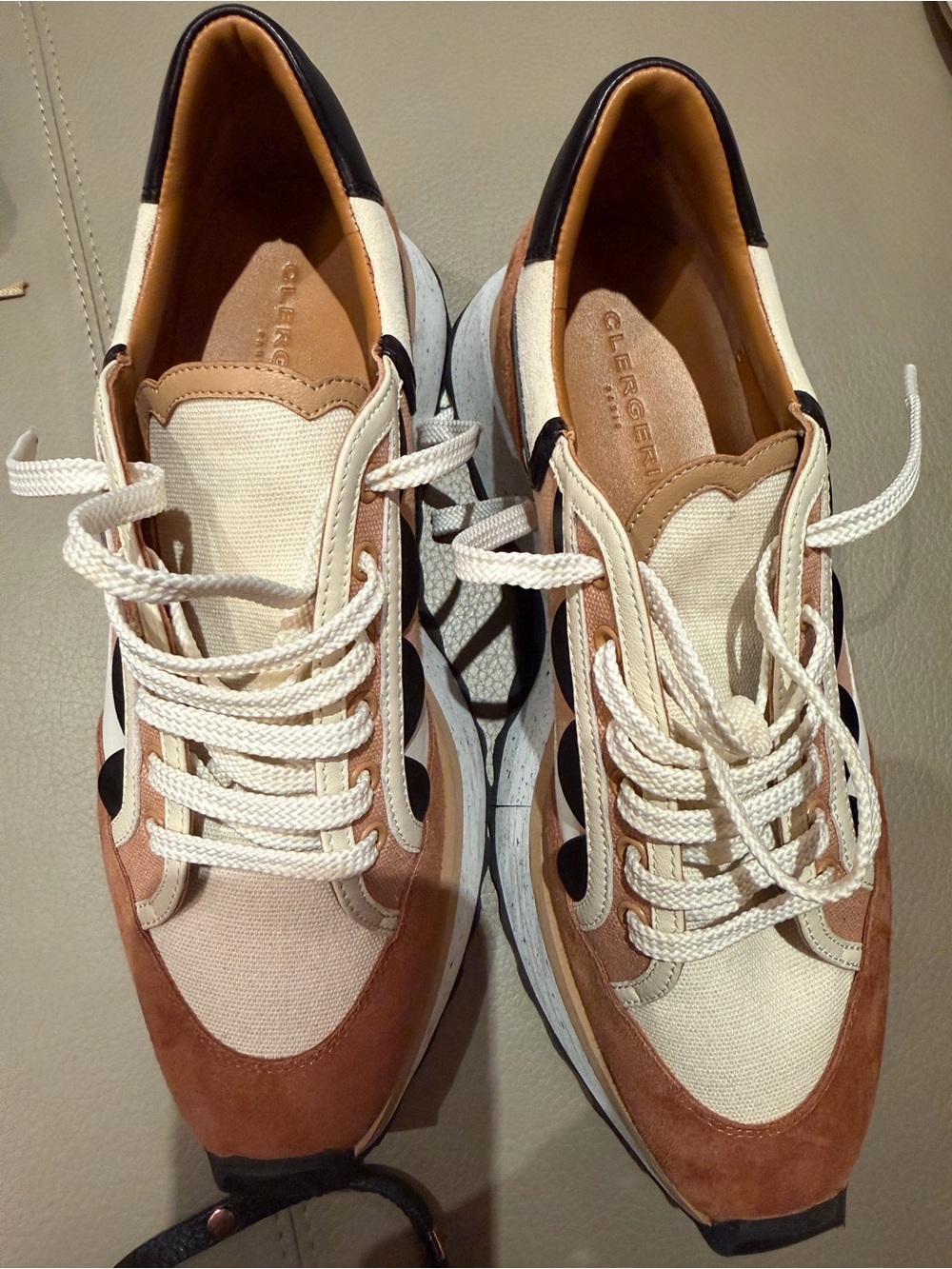 Robert Clergerie woman Cream, Brown and Black Low-Top Sneakers